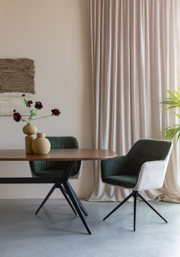 WHITE LABEL LIVING Daley spisebordstol, med armlen - beige/grnn polyester og svart jern