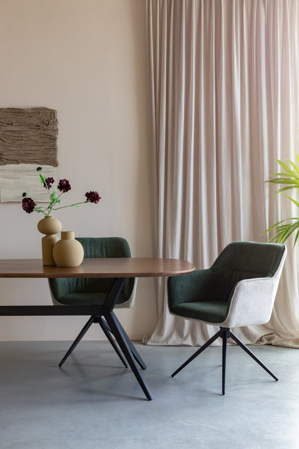 WHITE LABEL LIVING Daley spisebordstol, med armlen - beige/grnn polyester og svart jern