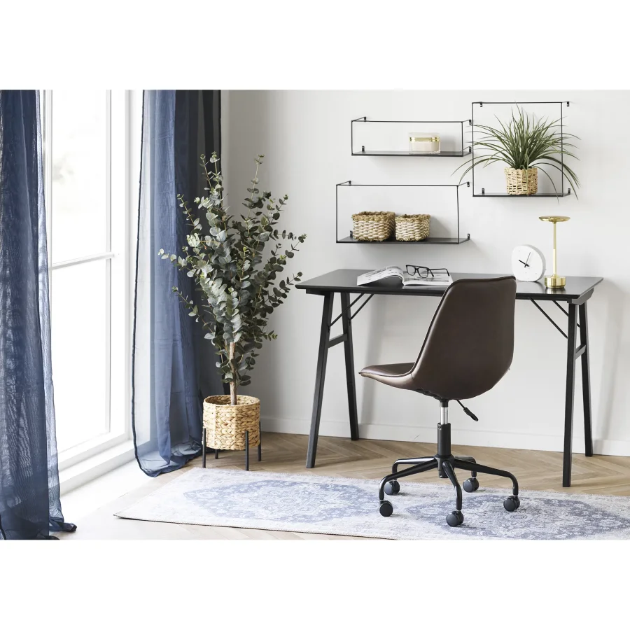 HOUSE NORDIC Monaco kontorstol, m. drejefunktion og hjul - mrkebrun PU og sort metal