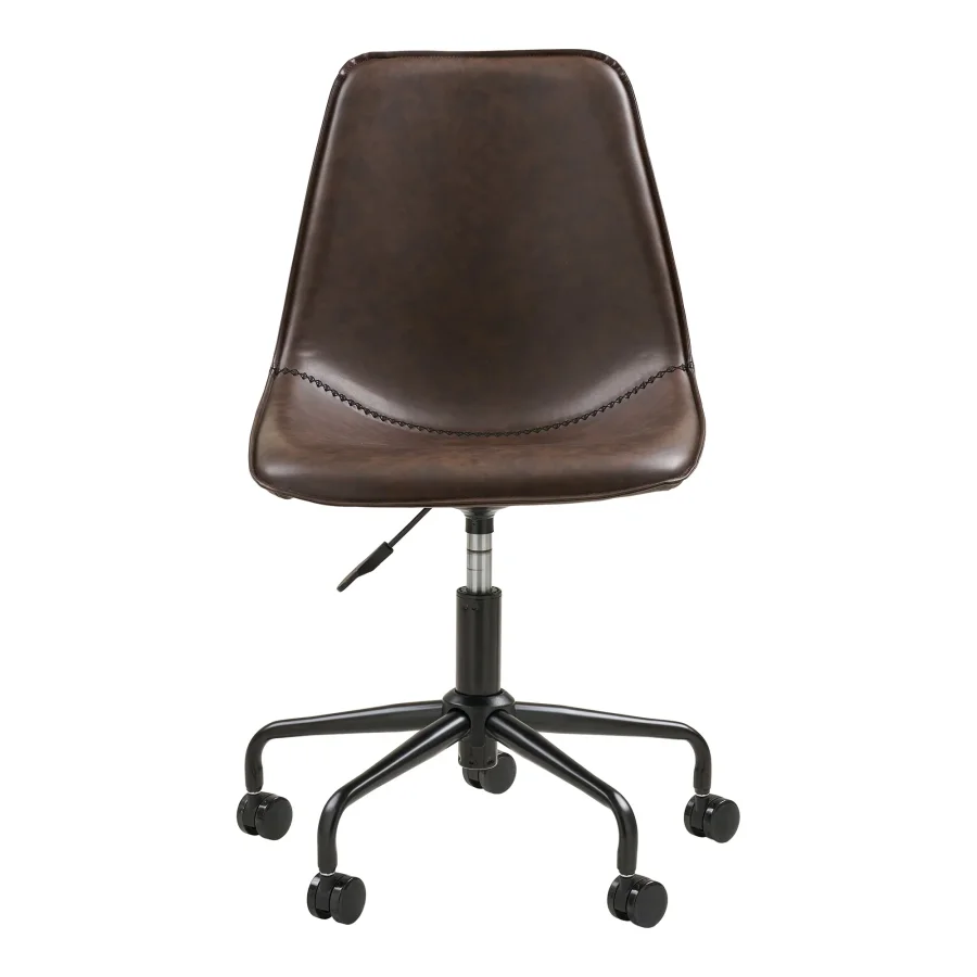 HOUSE NORDIC Monaco kontorstol, m. drejefunktion og hjul - mrkebrun PU og sort metal