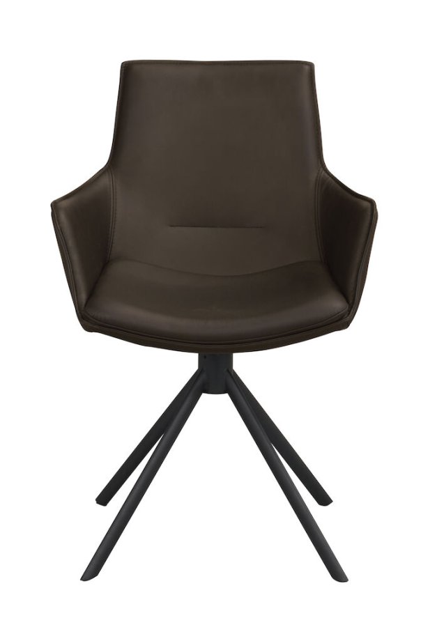 ROWICO Lowell svingstol, med armlener - brunt skinn og sort metall