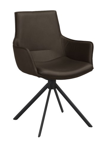 ROWICO Lowell svingstol, med armlener - brunt skinn og sort metall