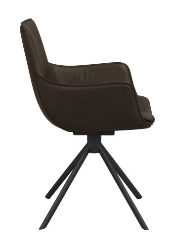 ROWICO Lowell svingstol, med armlener - brunt skinn og sort metall