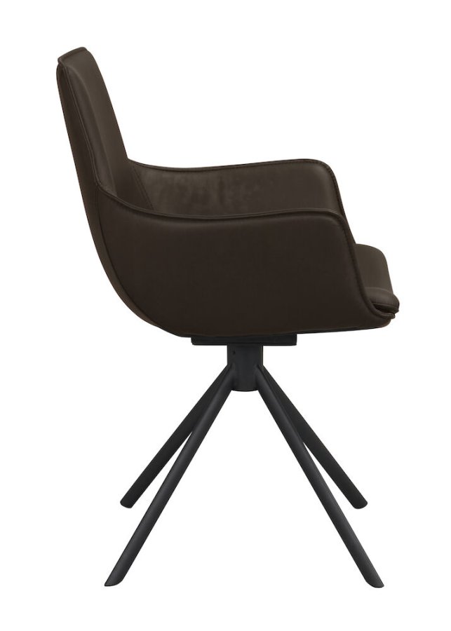 ROWICO Lowell svingstol, med armlener - brunt skinn og sort metall