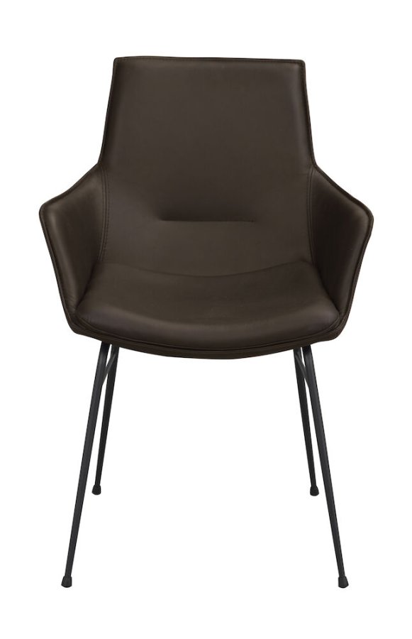 ROWICO Lowell spisebordstol, med armlener - brunt skinn og sort metall