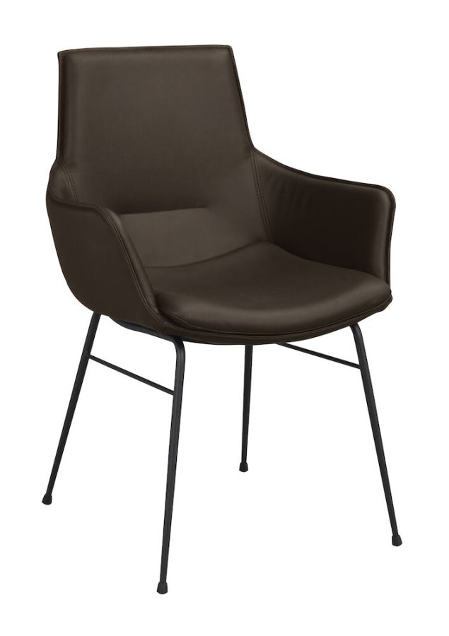 ROWICO Lowell spisebordstol, med armlener - brunt skinn og sort metall