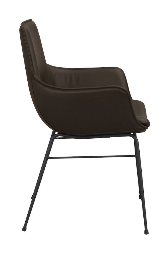 ROWICO Lowell spisebordstol, med armlener - brunt skinn og sort metall