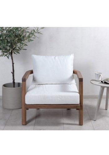 VENTURE DESIGN Erica havestol, m. armln og hynder - offwhite polyester og brun akacietr