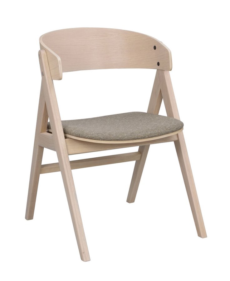 ROWICO Waterton spisebordstol, m armlener - gr/brunt stoff og hvitkalket eik