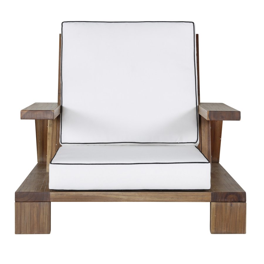 VENTURE DESIGN Daria Loungesessel für den Garten, mit Armlehnen – cremefarbene Kissen und braunes Akazienholz