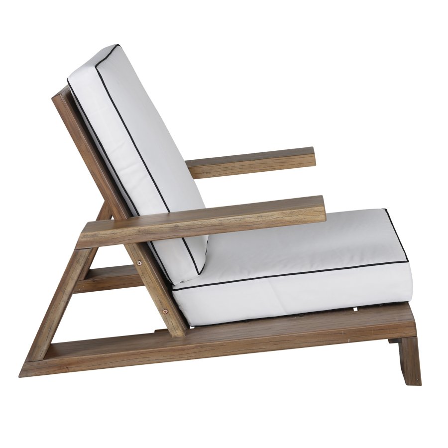 VENTURE DESIGN Daria Loungesessel für den Garten, mit Armlehnen – cremefarbene Kissen und braunes Akazienholz