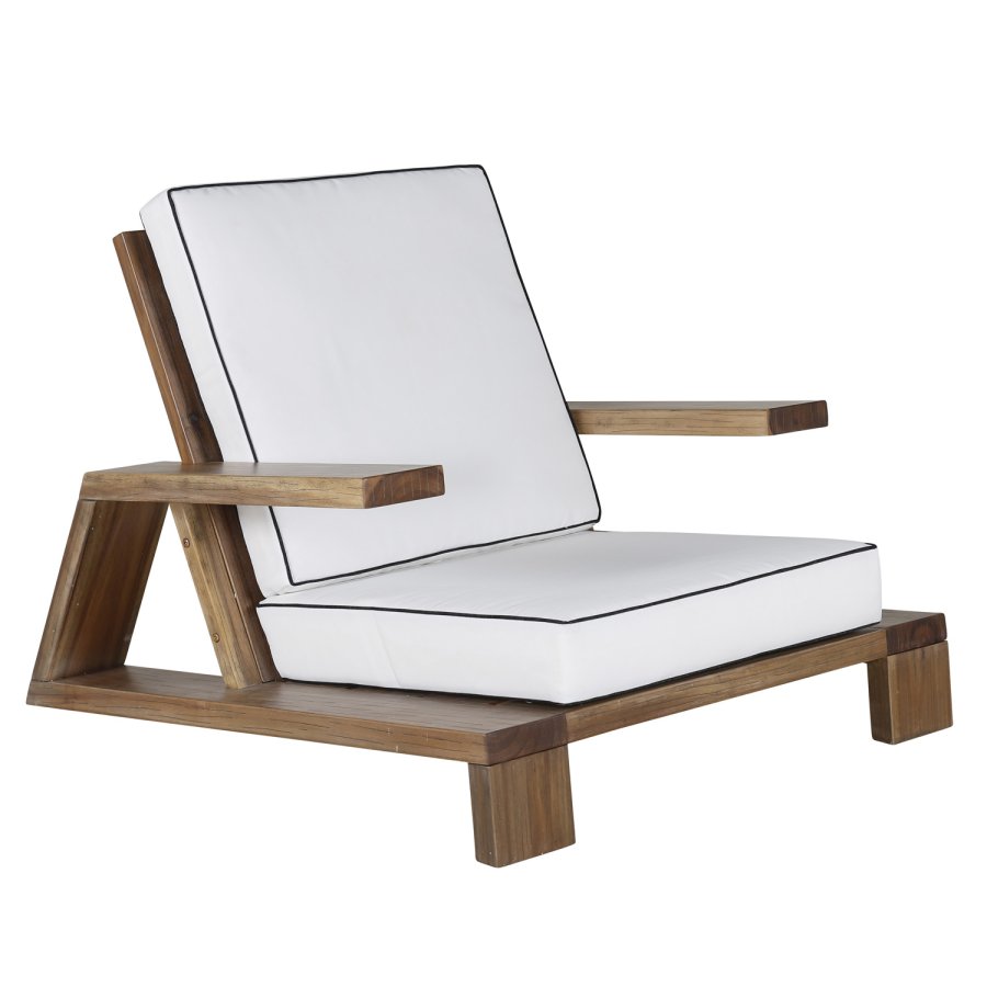 VENTURE DESIGN Daria Loungesessel für den Garten, mit Armlehnen – cremefarbene Kissen und braunes Akazienholz