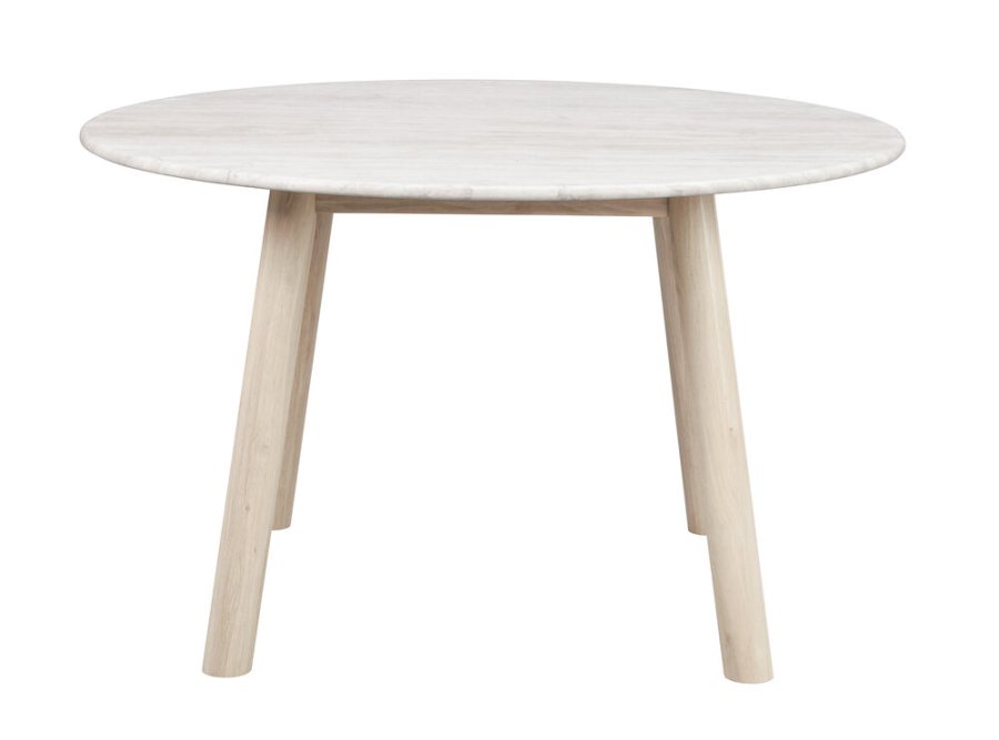 ROWICO Taransay spisebord, rundt - beige travertin og hvitkalket eik (125)