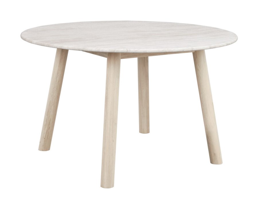 ROWICO Taransay spisebord, rundt - beige travertin og hvitkalket eik (125)