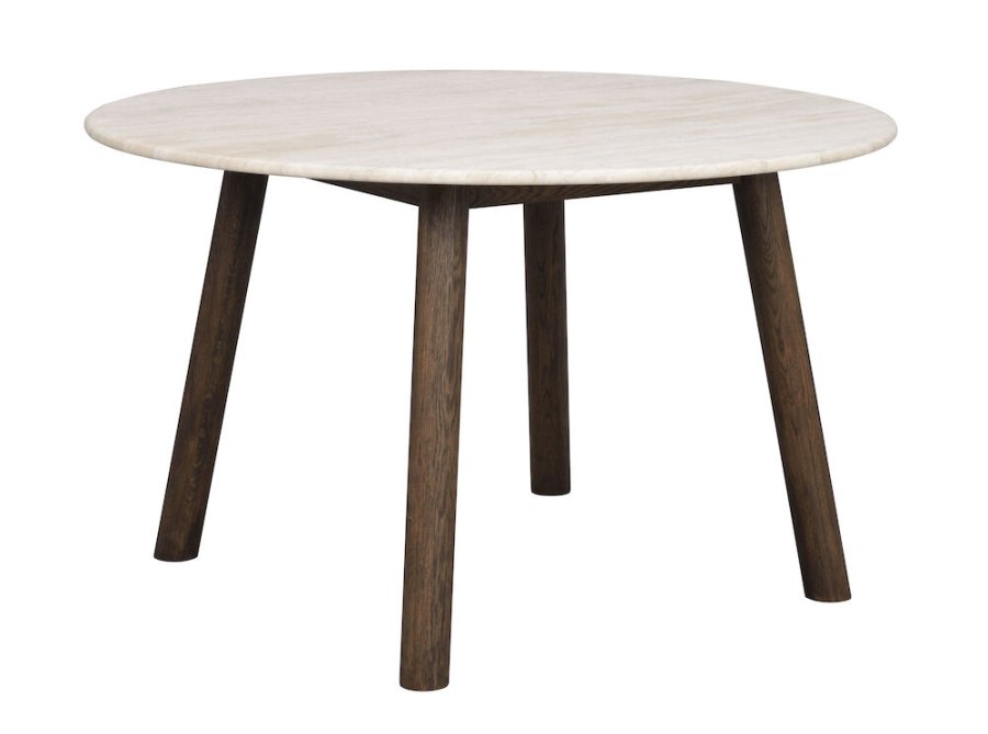 ROWICO Taransay spisebord, rundt - beige travertin og brun eik (125)