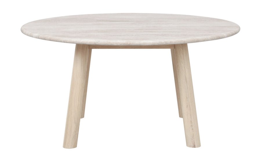 ROWICO Taransay salongbord, rundt - beige travertin og hvitkalket eik (90)
