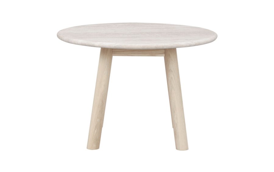 ROWICO Taransay Couchtisch, rund – beigefarbener Travertin und weiß gekalkte Eiche (60)