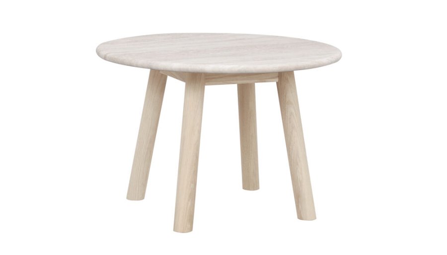 ROWICO Taransay Couchtisch, rund – beigefarbener Travertin und weiß gekalkte Eiche (60)