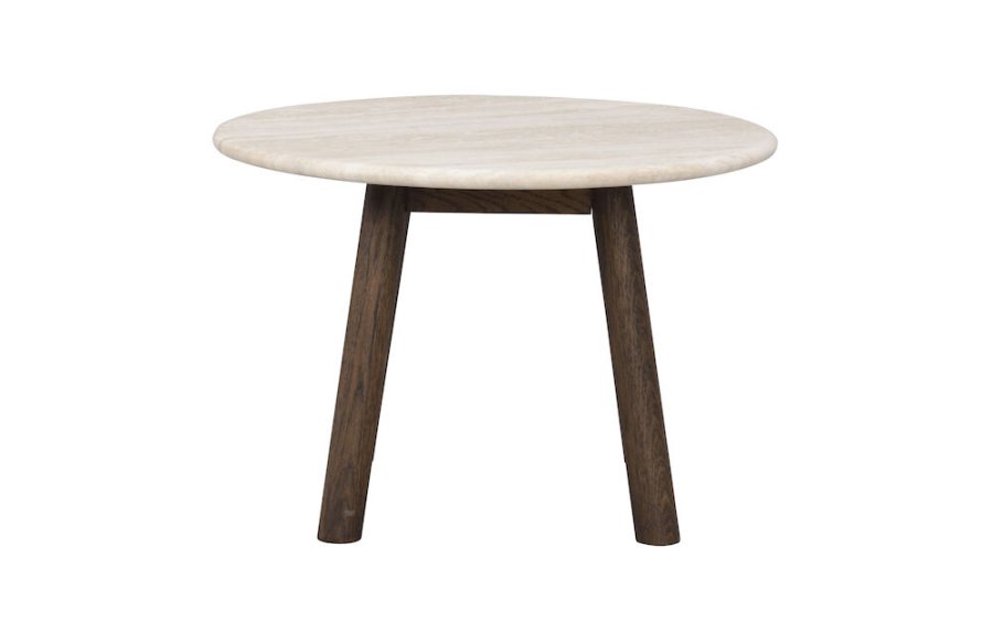ROWICO Taransay salongbord, rundt - beige travertin og brun eik (60)