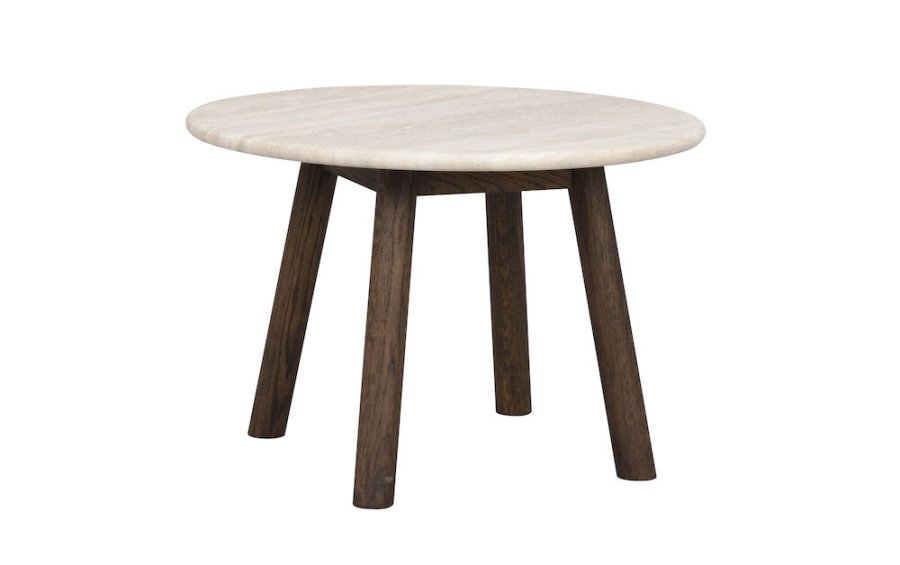 ROWICO Taransay salongbord, rundt - beige travertin og brun eik (60)