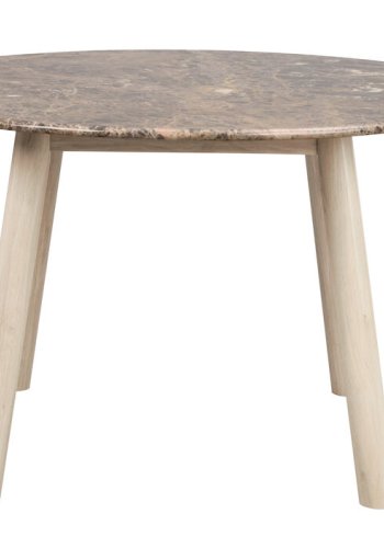 ROWICO Taransay spisebord, rundt - brun marmor og hvitkalket eik (125)