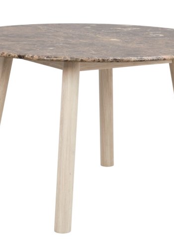 ROWICO Taransay spisebord, rundt - brun marmor og hvitkalket eik (125)