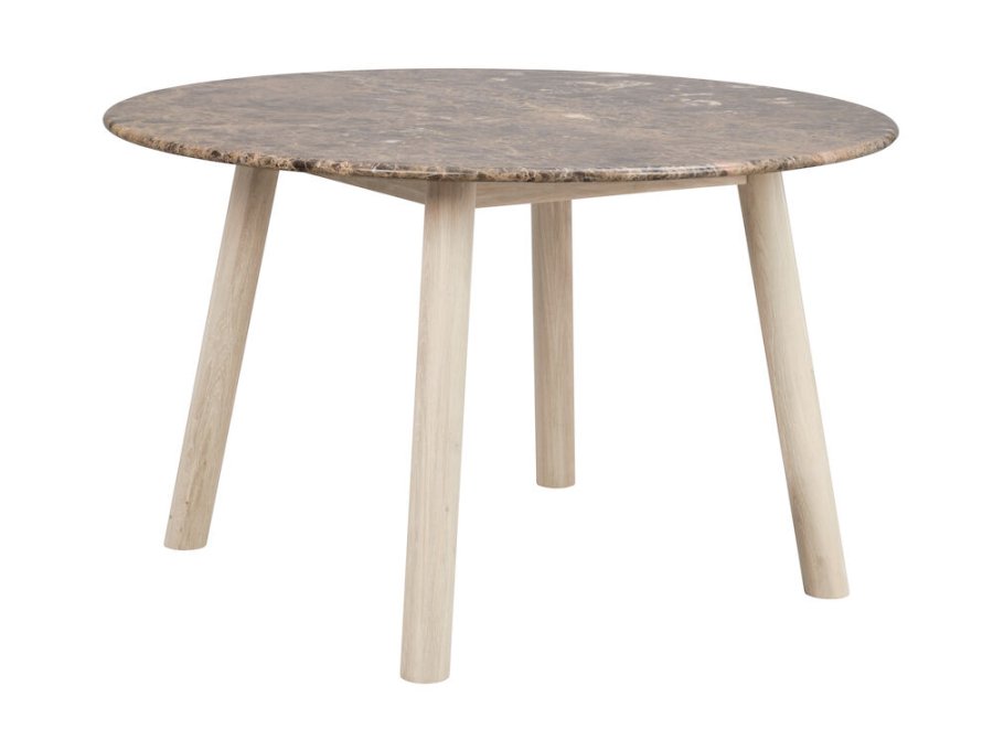 ROWICO Taransay spisebord, rundt - brun marmor og hvitkalket eik (125)