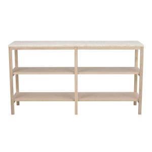 ROWICO Orwel konsolbord, w. 2 hyllplan - beige travertin och vitkalkad ek (140x40)