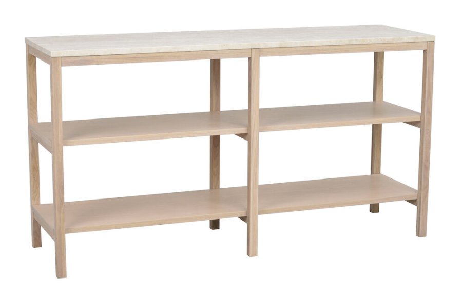 ROWICO Orwel konsolbord, m. 2 hylder - beige travertin og hvidvasket eg (140x40)