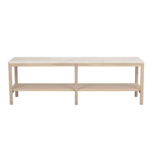 ROWICO Orwel konsolbord, m. hylde - beige travertin og hvidvasket eg (140x40)