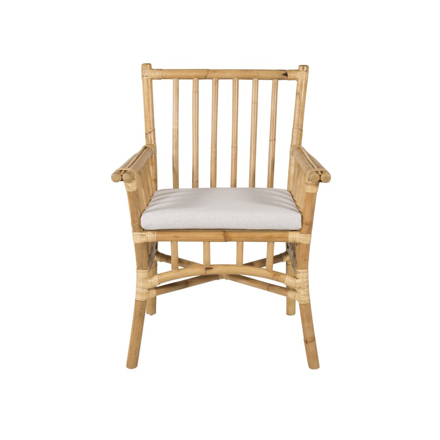 VENTURE DESIGN Cane hagestol, med armlener og pute - grtt stoff, naturlig bambus og rotting