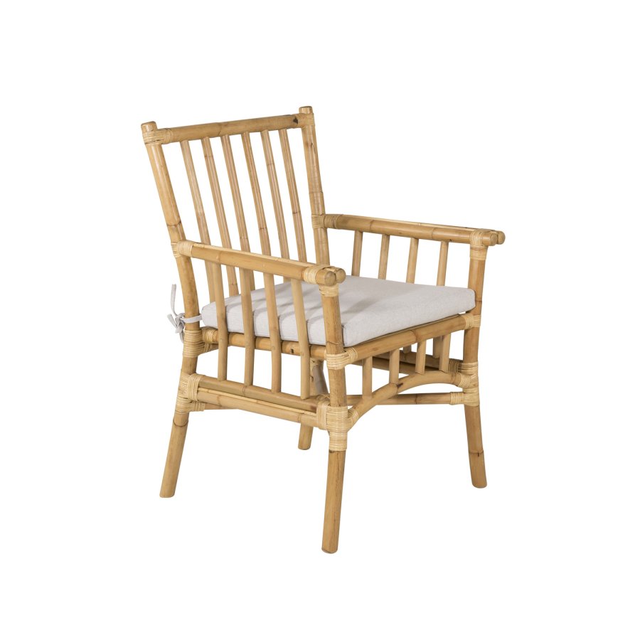 VENTURE DESIGN Cane hagestol, med armlener og pute - grtt stoff, naturlig bambus og rotting