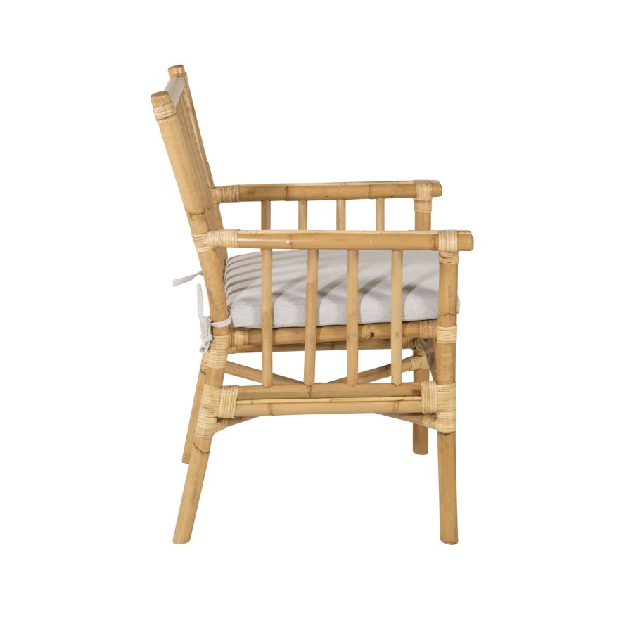 VENTURE DESIGN Cane hagestol, med armlener og pute - grtt stoff, naturlig bambus og rotting