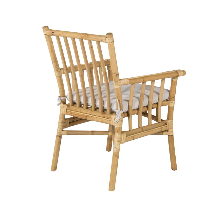 VENTURE DESIGN Cane hagestol, med armlener og pute - grtt stoff, naturlig bambus og rotting