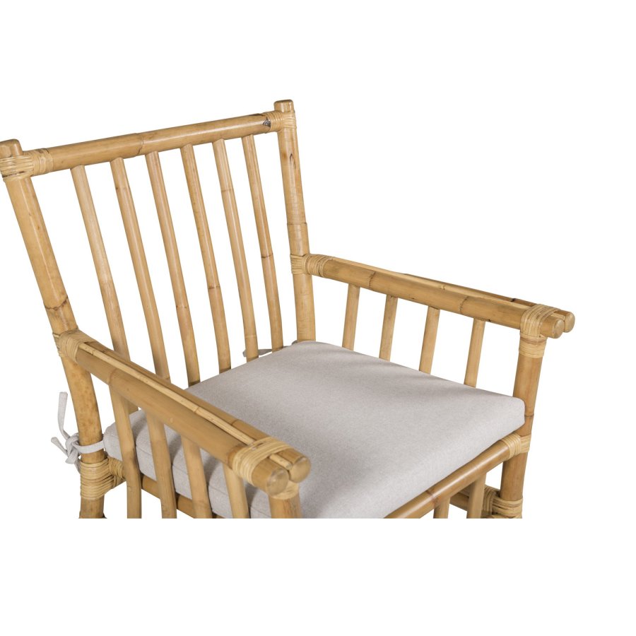 VENTURE DESIGN Cane hagestol, med armlener og pute - grtt stoff, naturlig bambus og rotting