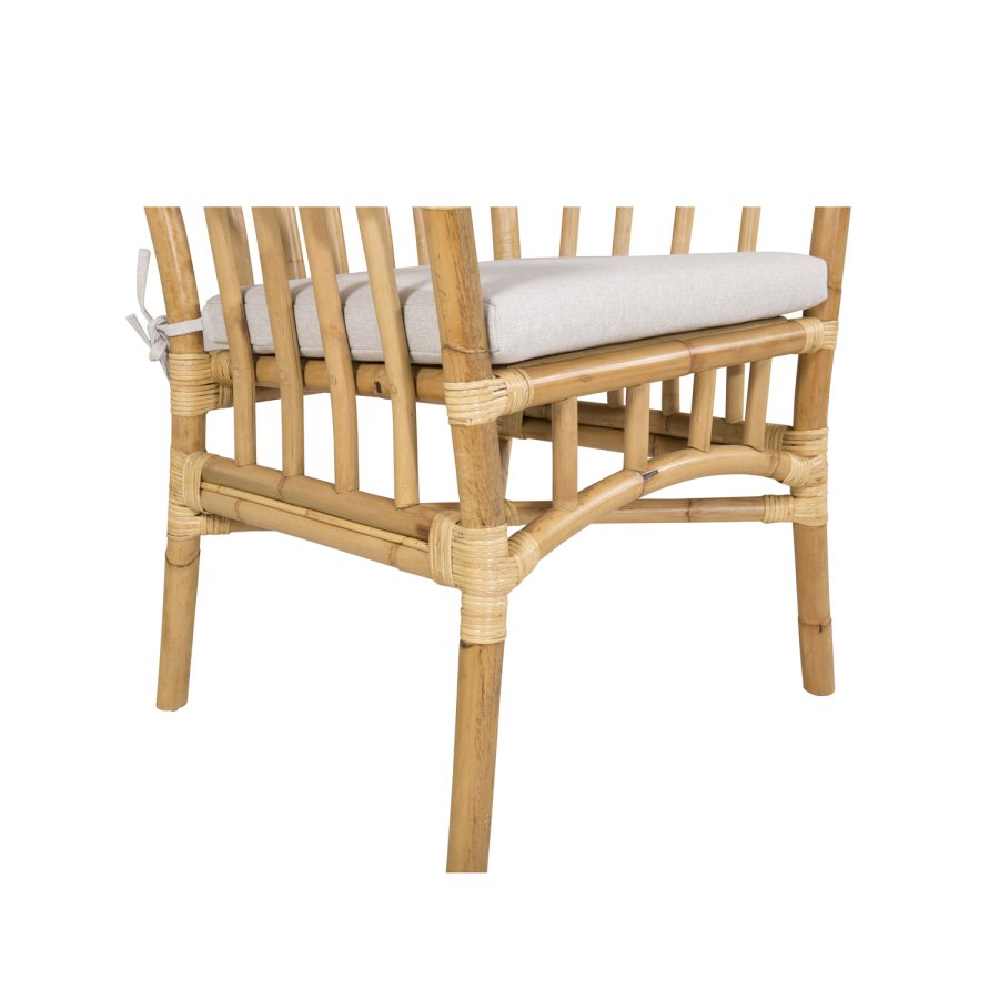 VENTURE DESIGN Cane hagestol, med armlener og pute - grtt stoff, naturlig bambus og rotting