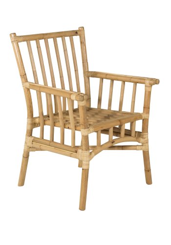 VENTURE DESIGN Cane hagestol, med armlener og pute - grtt stoff, naturlig bambus og rotting