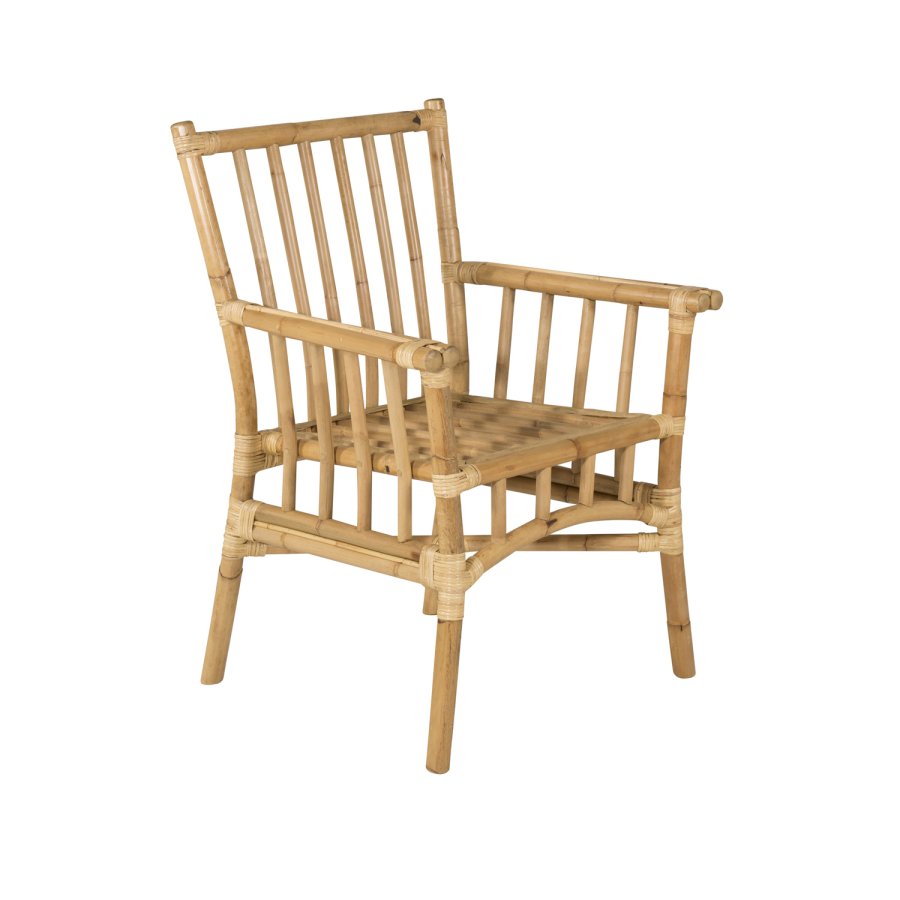 VENTURE DESIGN Cane hagestol, med armlener og pute - grtt stoff, naturlig bambus og rotting