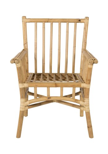 VENTURE DESIGN Cane hagestol, med armlener og pute - grtt stoff, naturlig bambus og rotting