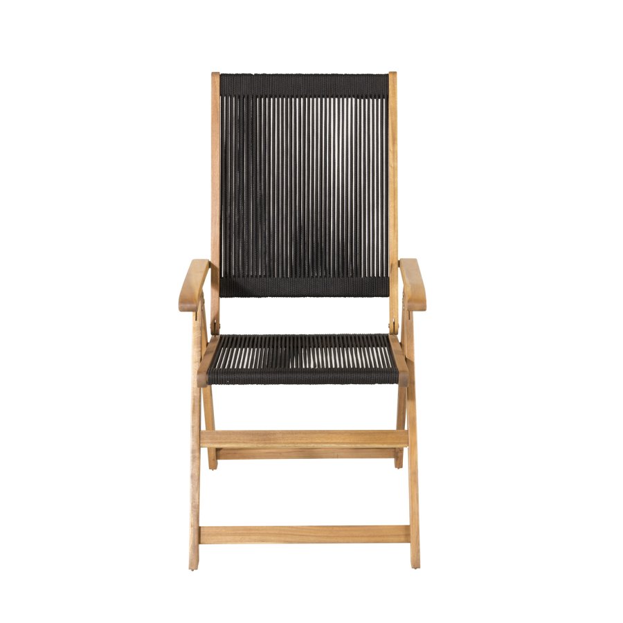 VENTURE DESIGN Little John 5 pos. hagestol, med armlener - svart tau og naturlig akasietre