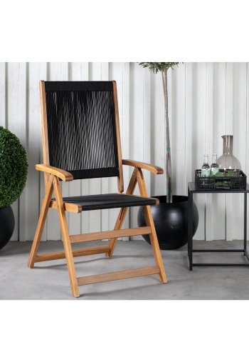 VENTURE DESIGN Little John 5 pos. hagestol, med armlener - svart tau og naturlig akasietre