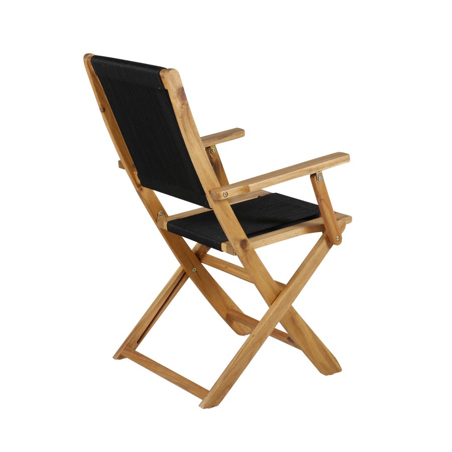 VENTURE DESIGN Little John 5 pos. hagestol, med armlener - svart tau og naturlig akasietre