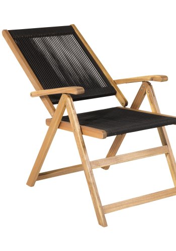 VENTURE DESIGN Little John 5 pos. hagestol, med armlener - svart tau og naturlig akasietre