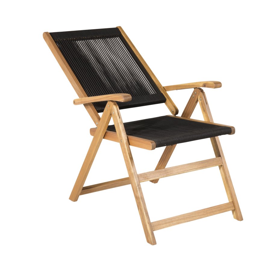 VENTURE DESIGN Little John 5 pos. hagestol, med armlener - svart tau og naturlig akasietre