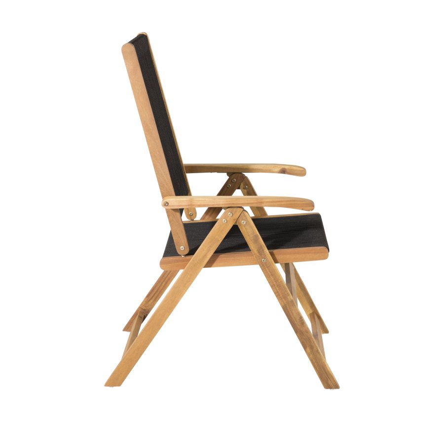 VENTURE DESIGN Little John 5 pos. hagestol, med armlener - svart tau og naturlig akasietre