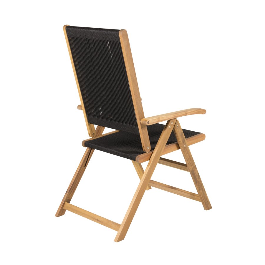 VENTURE DESIGN Little John 5 pos. hagestol, med armlener - svart tau og naturlig akasietre