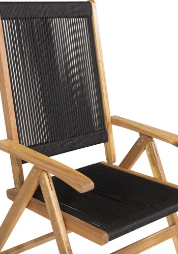 VENTURE DESIGN Little John 5 pos. hagestol, med armlener - svart tau og naturlig akasietre