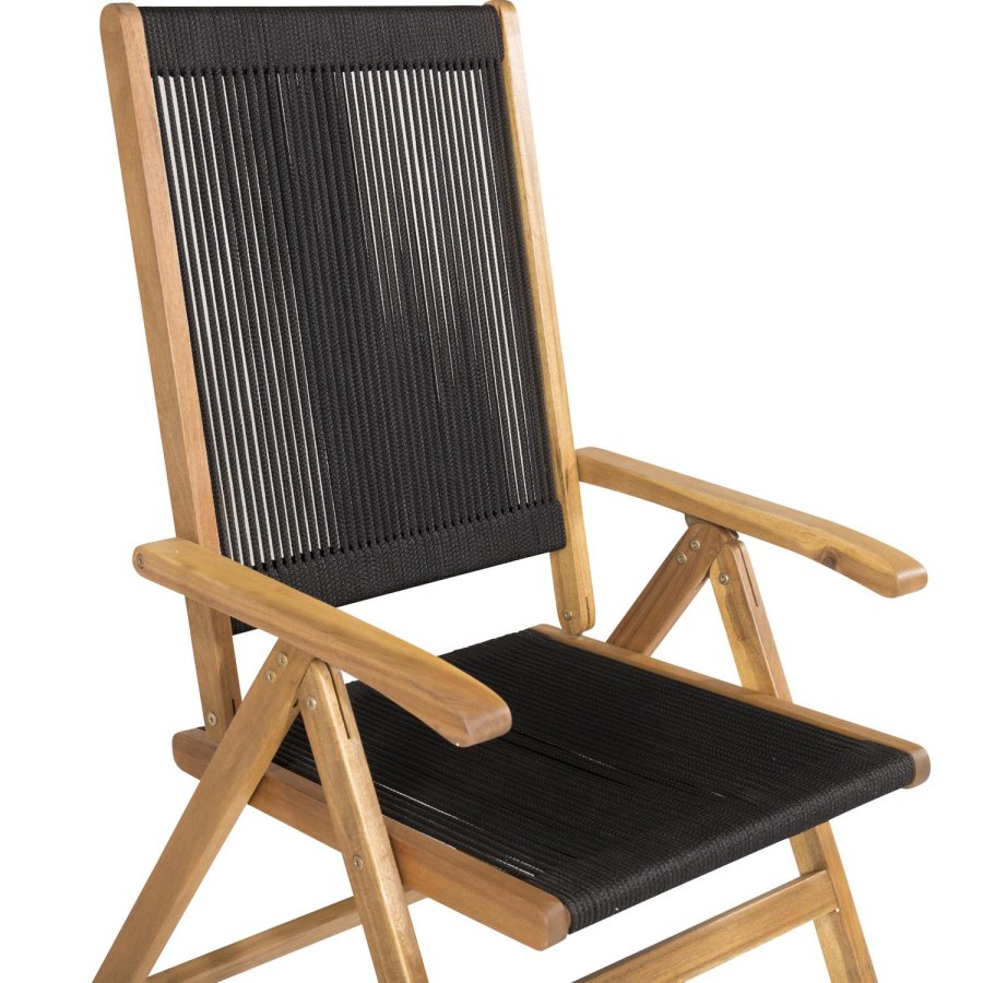 VENTURE DESIGN Little John 5 pos. hagestol, med armlener - svart tau og naturlig akasietre