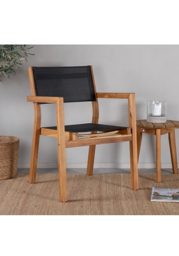 VENTURE DESIGN Venezia hagestol, med armlener - svart tekstilene og naturlig teak