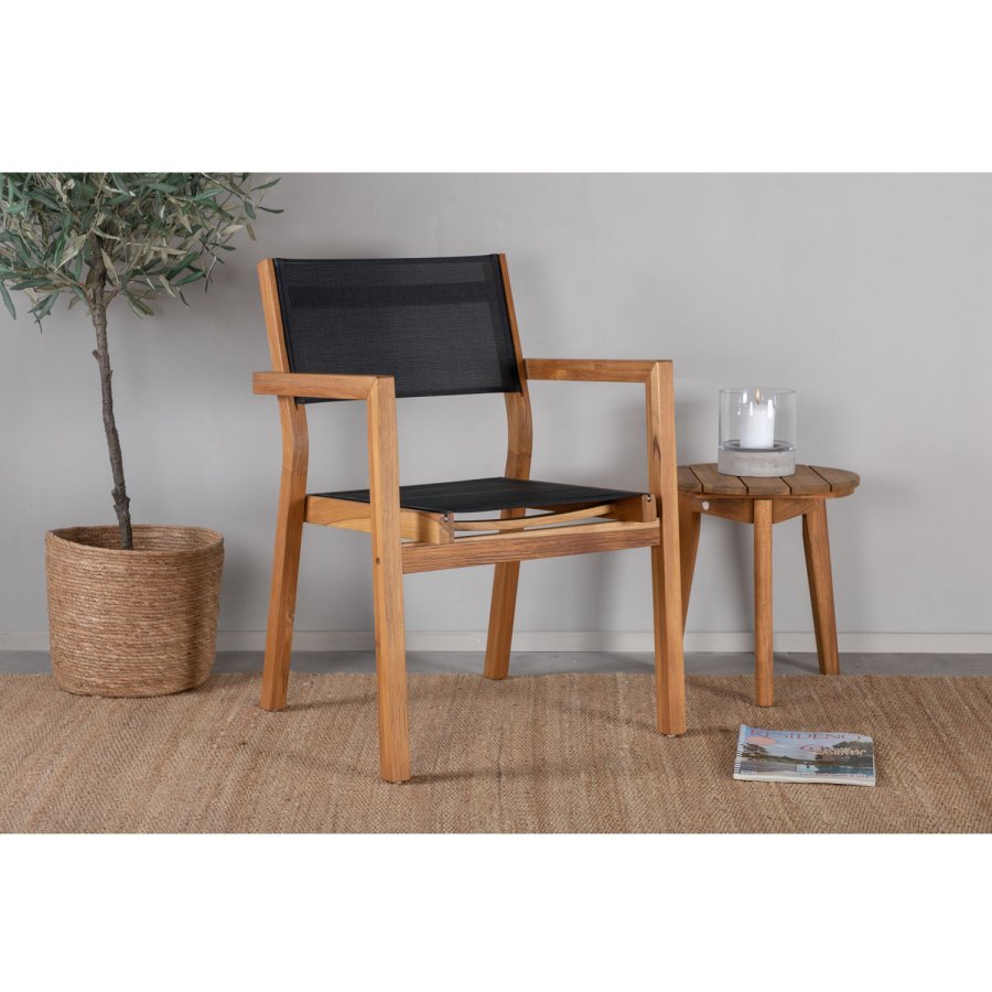 VENTURE DESIGN Venezia hagestol, med armlener - svart tekstilene og naturlig teak